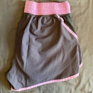 Women’s Champion Athletic Shorts. Gray and light purple.